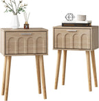 LAATOOREE Nightstand Set of 2, Small Bed Side Table with Arch Door, Mid-Century End Table with Wood Legs for Bedroom, Small Space (Natural)