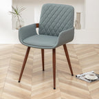 LUNLING Mid Century Modern Dining Room Chairs Set of 2 Accent Faux Leather Chair Bentwood Frame with Armrest,Upholstered Seat,Metal Legs Chair,Adjustable Foot for Kitchen Room Desk Chairs(Blue)