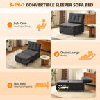VINGLI Convertible Sofa Bed Tufted Teddy Fleece Sleeper Chair Bed Couch Armless Living Room Chairs with Adjustable Backrest Pull Out Couch Bed for Small Spaces