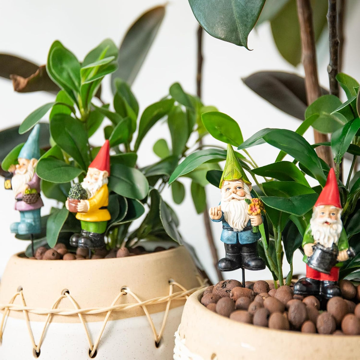 Gnomes Garden Stakes 1.4 Inch Plant Decorations for Pots Indoor Outdoor 4 Pack Miniature Gnomes Decorations for Yard Mini Gnome