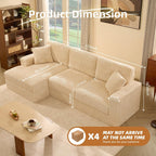 GOSUHI 113" L-Shaped Cloud Couch, Modular Sectional, Deep Seats, White | Pocket Spring Cushions, Oversized 3-Seater, Left Facing Chaise, Corduroy Upholstery Couches for Living Room