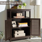 COSTWAY Bathroom Storage Cabinet, Wooden Side Storage Organizer with Louver Doors & Removable Shelf, Freestanding Floor Cabinet for Living Room, Kitchen, Entryway (Brown)