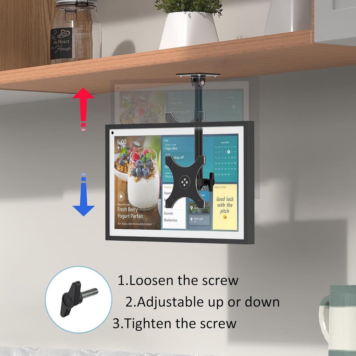 Under Cabinet Mount for Echo Show 15, Height Adjustable | Aluminum, Height Adjustable, Swivel Left to Right, Up and Down Tilt, 360° Rotation, Also Fits Show 21, Black