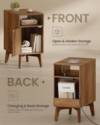 VASAGLE End Table with Charging Station, Narrow Side Table, Nightstand