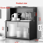 Kitchen Pantry Storage Cabinet Multipurpose Desktop Shelf Bookcase Floor Storage Cabinet with Transparent Door Multi Scenario Use(Black,55cm)