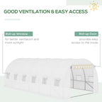 Outsunny 19.7' x 9.8' x 6.6' Plastic Greenhouse Cover Replacement, Heavy Duty Waterproof Tarp for Hoop House, Sheeting with 12 Windows, Door & Reinforcement Grid, White
