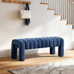 43’’ Bedroom Bench, Upholstered End of Bed Bench with Solid Wood Legs, Modern Small Dining Bench with Full Covered Fabrics for Entryway, Bedroom, Living Room (Blue, Chenille)