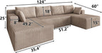 124 Inch Oversized Sectional Sofa Cloud Couch for Living Room - Symmetrical U Shaped Modular Couches Set with Double Chaise, No Assembly Floor Compression Sofa & Couch