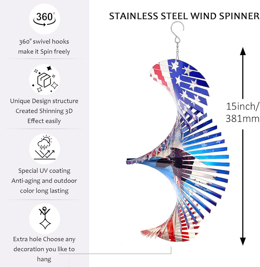 Wind Spinners Outdoor Creates a Soaring Eagle Effect, 3D American Flag Eagle Wind Spinner Hanging Independence Day/Memorial Day Decorations,Gifts for Men/Women,15in Garden Decor,Yard Art