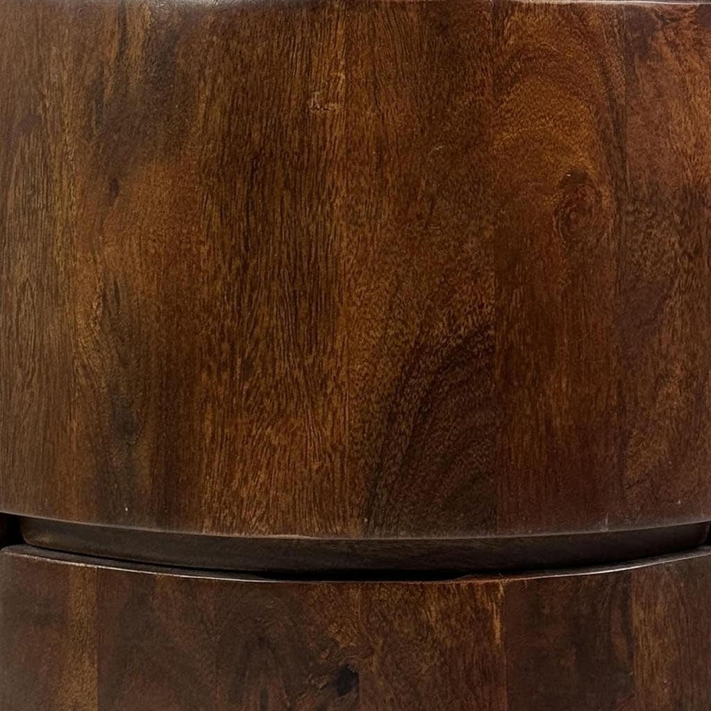 24" Chestnut Solid Wood Round Drum End Table with Two Drawers