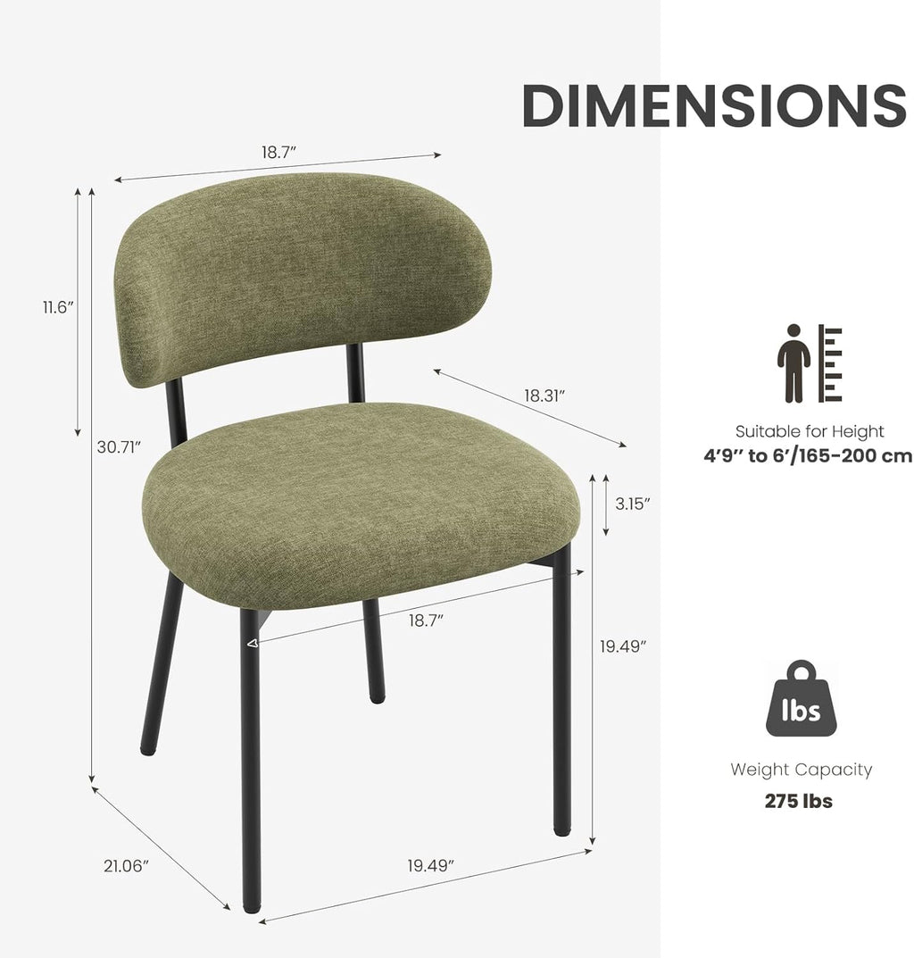Upholstered Dining Chairs Set of 4, Modern Fabric Kitchen Chairs with Curved Backrest and Cushioned Seat, Sturdy Metal Legs, Modern Dining Chairs for Kitchen Dining Room, Living Room,Green