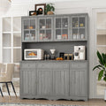 Kitchen Pantry Cabinet with Glass Doors and 3 Drawers, Tall Freestanding Storage Cabinet with Open Countertop, Fluted Doors, Living Room, Grey 59.1”W x 17.7”D x 74.8”H