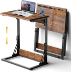 Folding TV Trays Set of 2 , Adjustable Height TV Trays for Eating on Couch | TV dinner tray table with tablet&phone slots,c shaped end table,laptop desk for sofa,bedside,recliner,dining,working,gaming