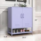 Three Tier Metal Shoe Cabinet for Home use Featuring Adjustable Shelves Multifunctional Two Door Storage Cabinet Suitable for entryways and hallways Purple Size: 13.8" D x 29.5" W x 33" H