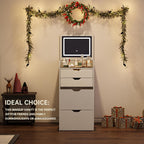 3-in-1 Vanity with Mirror and Lights, Modern Compact Vanity Table with 3 Storage Drawer, Small Makeup Vanity Desk, Dressing Table with Cushioned Stool for Bedroom, Cloakroom (Flip vanity White)