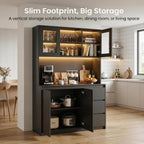 71" Kitchen Pantry Cabinet,Tall Storage Cabinet with Doors & Shelves Adjustable, Kitchen Storage Hutch with Microwave Shelf,Coffee Bar,Led Lights&Charging Station,Corner Pantry Cabinet for Living Room