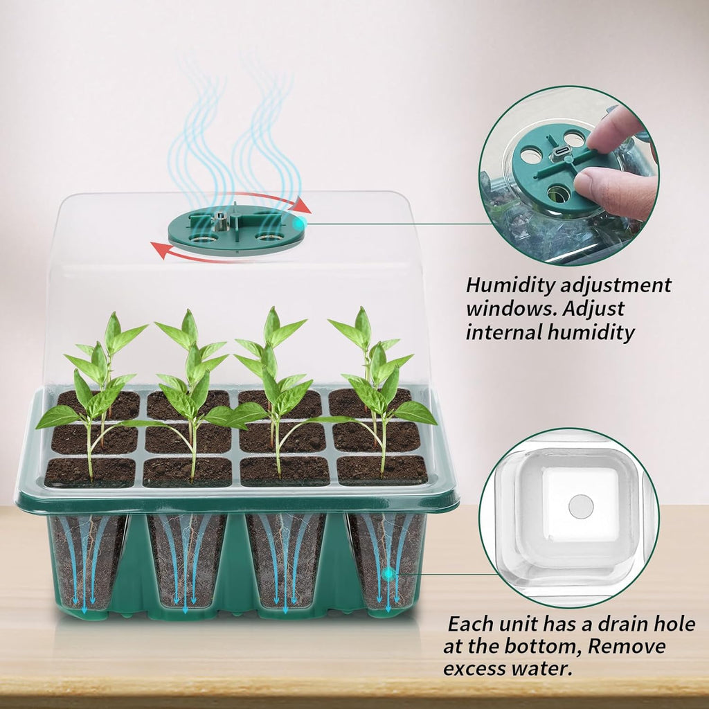 Seed Starter Tray, Plant Propagation Station with Grow Light, Seedling Starter Trays with Timing Controller, Mini Greenhouse Kit with Humidity Domes and Base, Plant Tray for Seeds Growing Starting