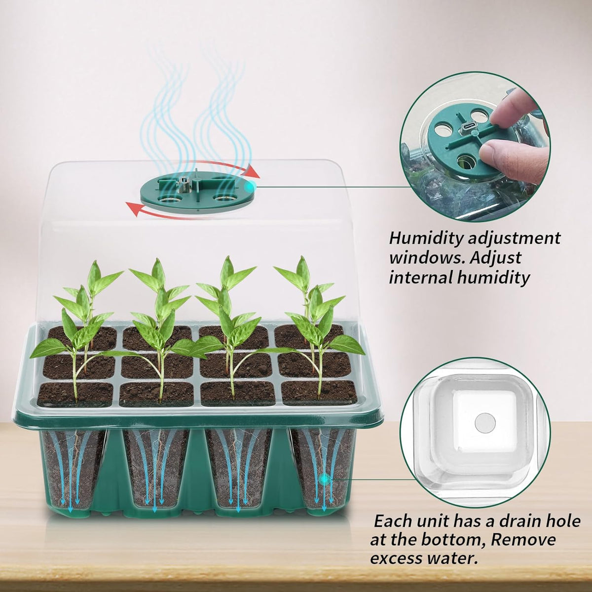 Seed Starter Tray, Plant Propagation Station with Grow Light, Seedling Starter Trays with Timing Controller, Mini Greenhouse Kit with Humidity Domes and Base, Plant Tray for Seeds Growing Starting