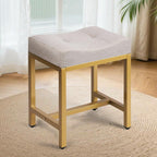 Saddle Seat Vanity Stool, Makeup Stool Chair with Metal Leg, U-Shaped Ottoman Foot Rest, Small Square Chairs Under Desk for Vanity, Living Room, Modern Makeup Bench Linen Light Brown&Gold