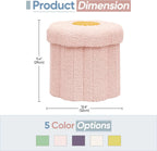Flower Boucle Storage Ottoman, 12.6" Small Footstool with Padded Seat, Folding Sherpa Foot Rest for Sofa, Floral Accent Side Table for Living Room, Bedroom, Dorm, Pink