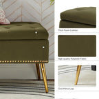 HULALA HOME Modern Velvet Storage Ottoman Bench with Gold Base & Nailhead Trim, Upholstered Bedroom Bench for End of Bed, Button-Tufted Footstool for Entryway Living Room Dining Room, Moss