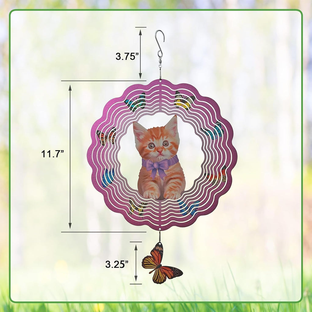 Metal Cat Wind Spinner,Metal Wind Spinners for Outdoor,3D Double Sided Hanging Decor for Indoor,Outdoor,Unique Gifts for Women