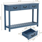 ChooChoo Console Table with 3 Drawers, Rustic Entryway Table, Narrow Long Sofa Table for Living Room, Hallway, Behind Couch, Blue