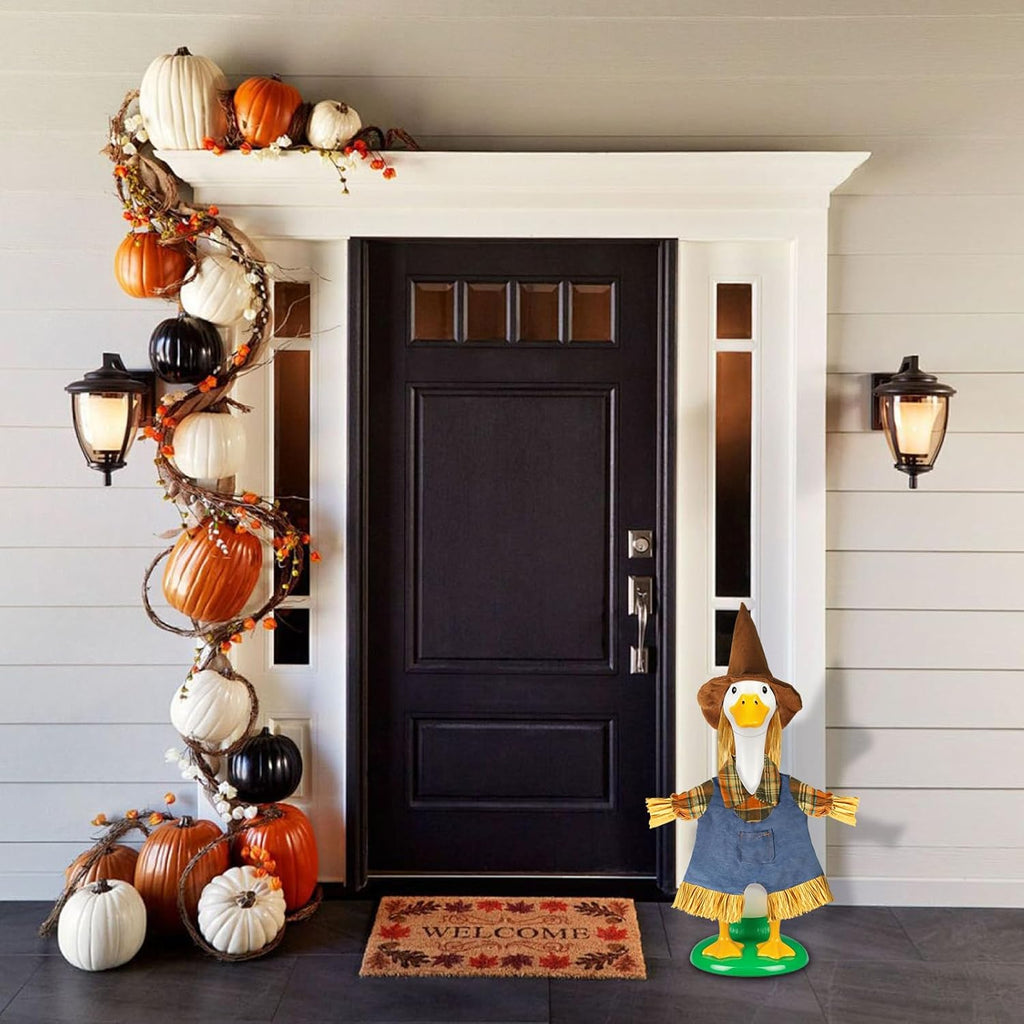 Fall Scarecrow Porch Goose Outfits for 23" Lawn Statue - Cute Hat & Clothes Set for Concrete/Plastic/Cement Goose, Seasonal Autumn Costume for Garden Yard Patio Decor