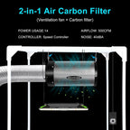 MELONFARM Air Filtration Kit 4", Built-in 14cm Fan Low Nois Carbon Filter with 12-Speed Controller, 8' Ducting, Cooling & Ventilation System for Grow Tents, Indoor Gardening, Hydroponics 4“x12.2