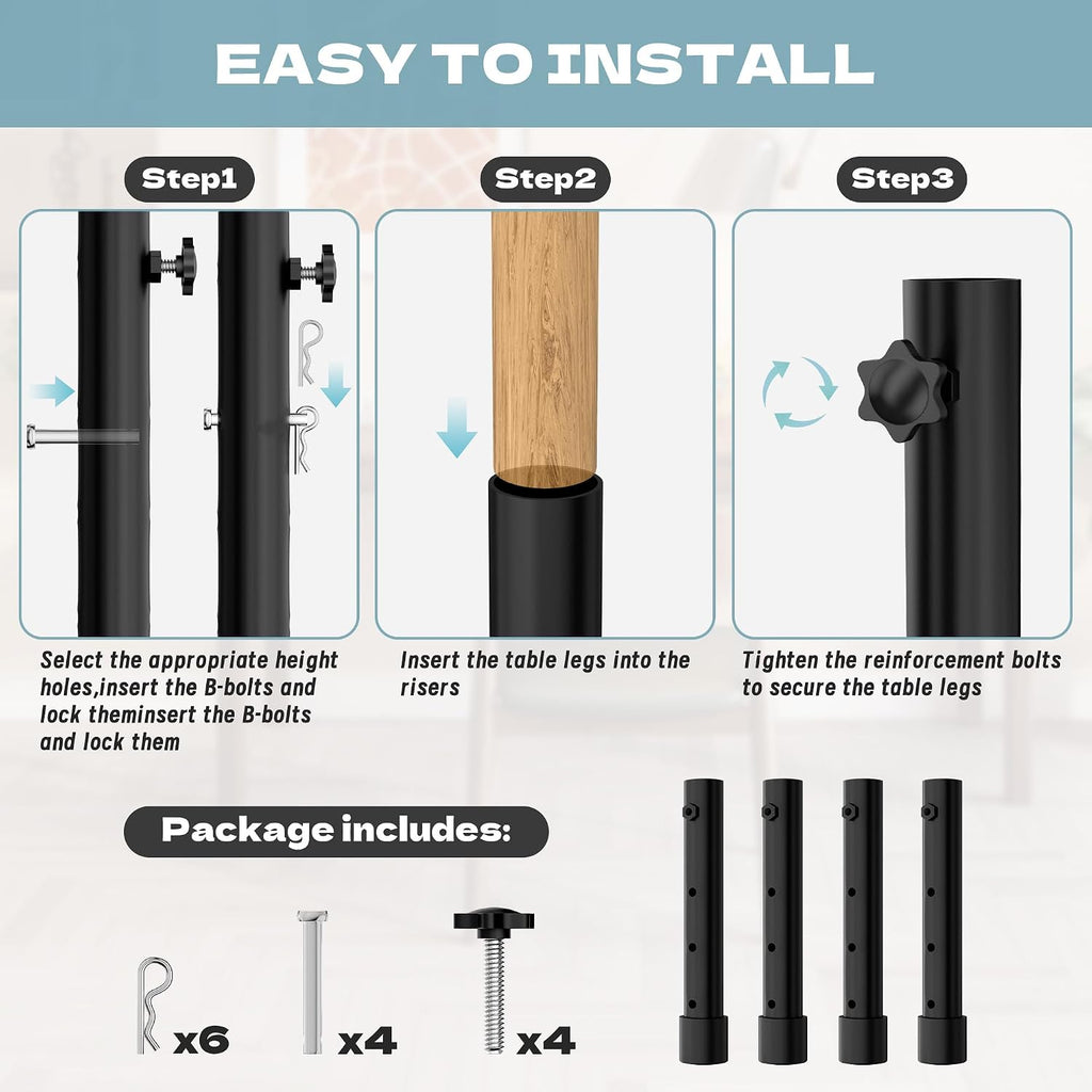 ZhouDaShu Table Leg Extenders for Folding Tables, Table Leg Extensions for Bent and Straight Legs, Heavy Duty Steel Adjustable Folding Table Leg Risers (9.8 in (25 cm) (4 Pack))