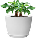 12inch Large Plant Pot, Modern Plastic Planter with High Driange Holes and Saucer for Indoor Outdoor Garden Plants and Flowers, White