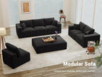 Modular Sleeper Sofa Couch Modern Sectional Couches for Living Room - 79" L-Shaped Cloud Couch - Easy Assembly Corduroy Convertible Sponge Compression Sofas with Chaise for Home House(Black)