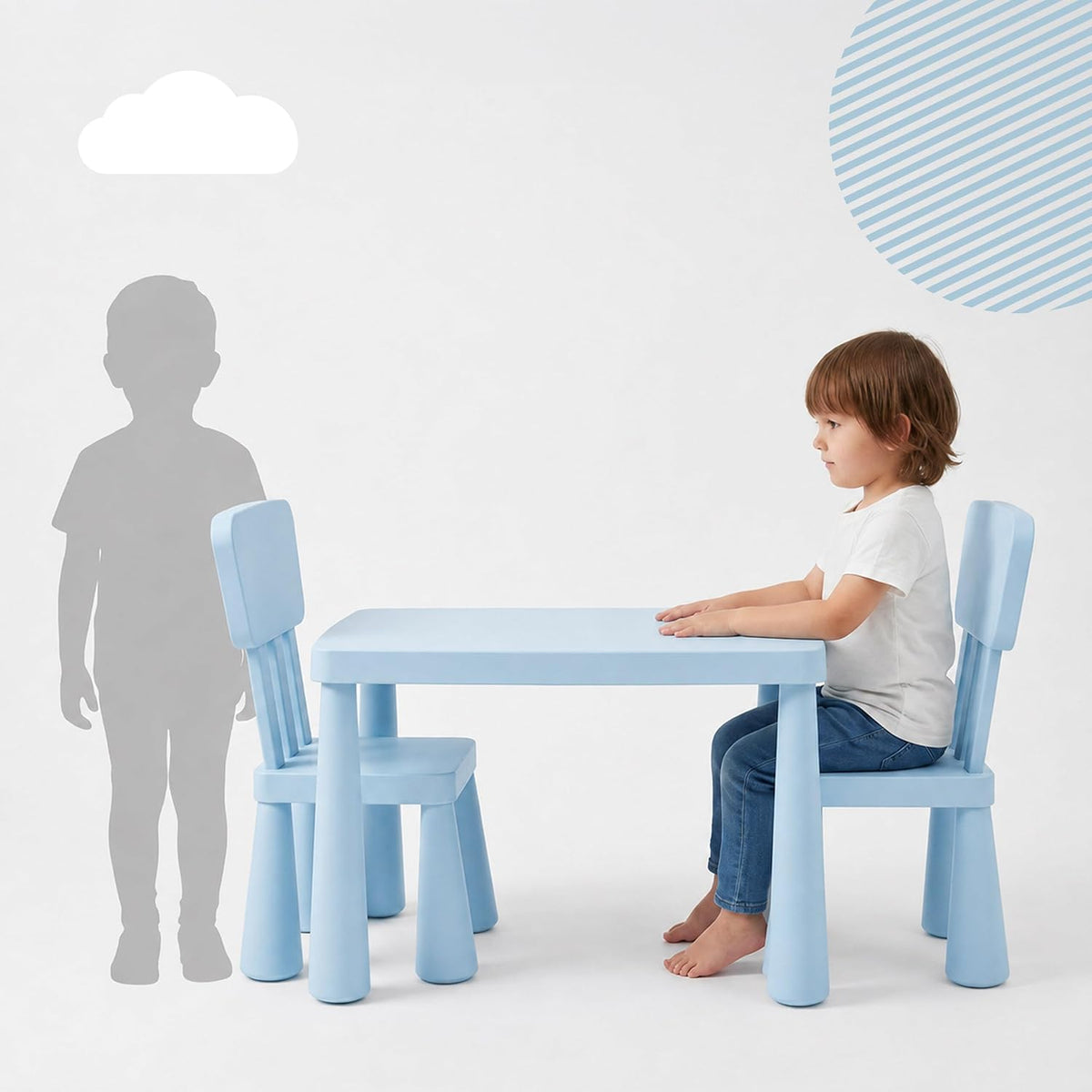 Relaxdays Children's Furniture Set, 1 Children's Table, 2 Chairs, Wipe-Clean, Lightweight Plastic, Seating Corner for Children's Room, Blue