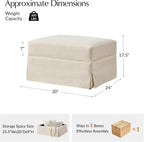 HULALA HOME Storage Ottoman Coffee Table with Lift Top, Farmhouse Linen Upholstered Ottoman with Removable Fabric Cover, 30-Inch Large Coffee Table with Storage for Living Room, Bedroom, Beige