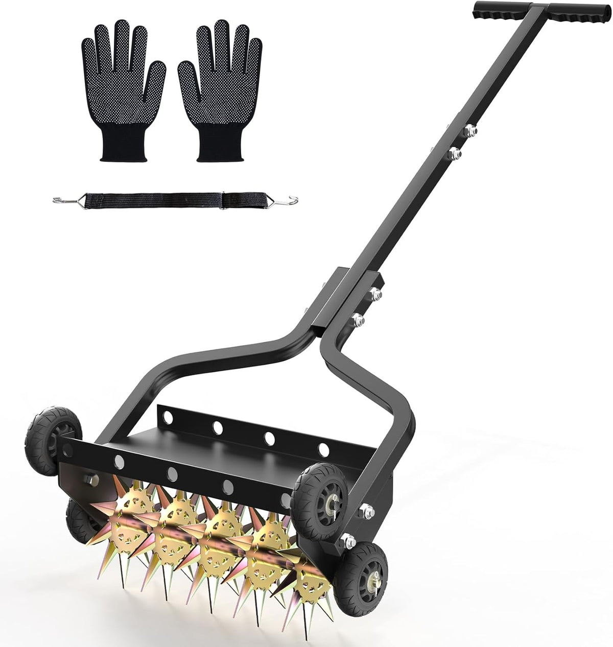 Seeutek 18 Inch Lawn Aerator, Upgraded Heavy Duty Manual Aerators Lawn Tool w/ 3D Steel Tines, 4 Wheels & Non-Slip Handle, Push Spike Aerator Suitable for Lawn, Garden and Yard