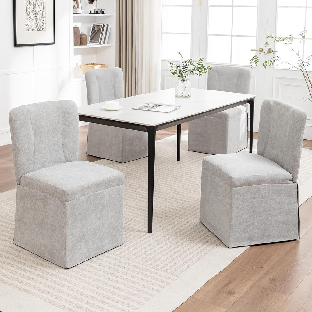 cinkehome Upholstered Dining Chairs Set of 4, Modern Kitchen Chairs with Padded Back, Armless Side Dining Room Chair with Metal Legs (Light Grey, Linen Fabric)