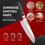 Sunhouse Santoku Knife 7 inch,AUS-8 Stainless Steel – Superior 59HRC Hardness, Full Tang, Ergonomic Handle, Perfect Gifts for Mom or Dad,Premium Gifts
