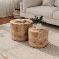 Nesting Coffee Table Set of 2, Modern Round Coffee Table (Natural Wood + Solid Wood+MDF + Farmhouse)