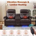 MANBUR Dual Power Lift Recliner Loveseat for Elderly, 2-Seat Electric Recliner Sofa with Massage & Heat, Double Reclining Seating w/Cup Holders, USB Charging, Faux Leather Brown