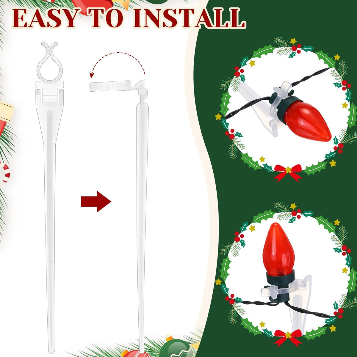 Jetec 400 Pieces Christmas Light Stakes Universal Yard Lawn Holiday 7.5 Inches Light Ground Stakes for C7 C9 String Lights Christmas Outdoor Lights Holders on Yards, Driveways (Clear)