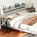 Wood Pedestal TV Trays for Eating on Couch, C Shaped End Table for Couch Side Tables that Slide Under, Sofa Arm Recliner Chair Dinner Table, Small TV Tray Over the Couches Stand, Living Room ET-P-BRW1