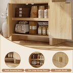 OFIKA 71" Arched Kitchen Pantry Cabinet, Fluted Wood Storage with 3 Shelves | 3 Adjustable Shelves & 6 Door Shelves, Modern Organizer for Kitchen & Bathroom, Natural Wood Finish, Sturdy Fluted Design