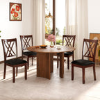 COSTWAY Set of 4 Dining Chairs, Wooden Kitchen Side Chair with PU Leather Padded Seat, Rubber Wood Frame & High Back, Farmhouse Dining Room Chairs for Home & Restaurant, Walnut