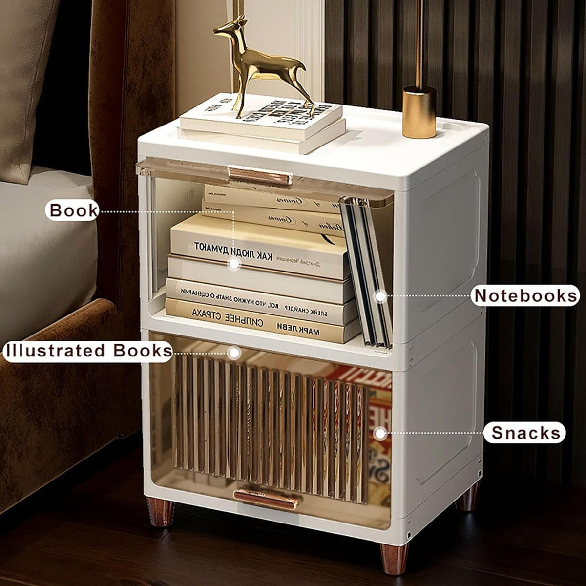 Translucent Nightstand with Flip Drawer, Simple and Stylish Bedside Table for Bedroom Living Room, Elegant End Table