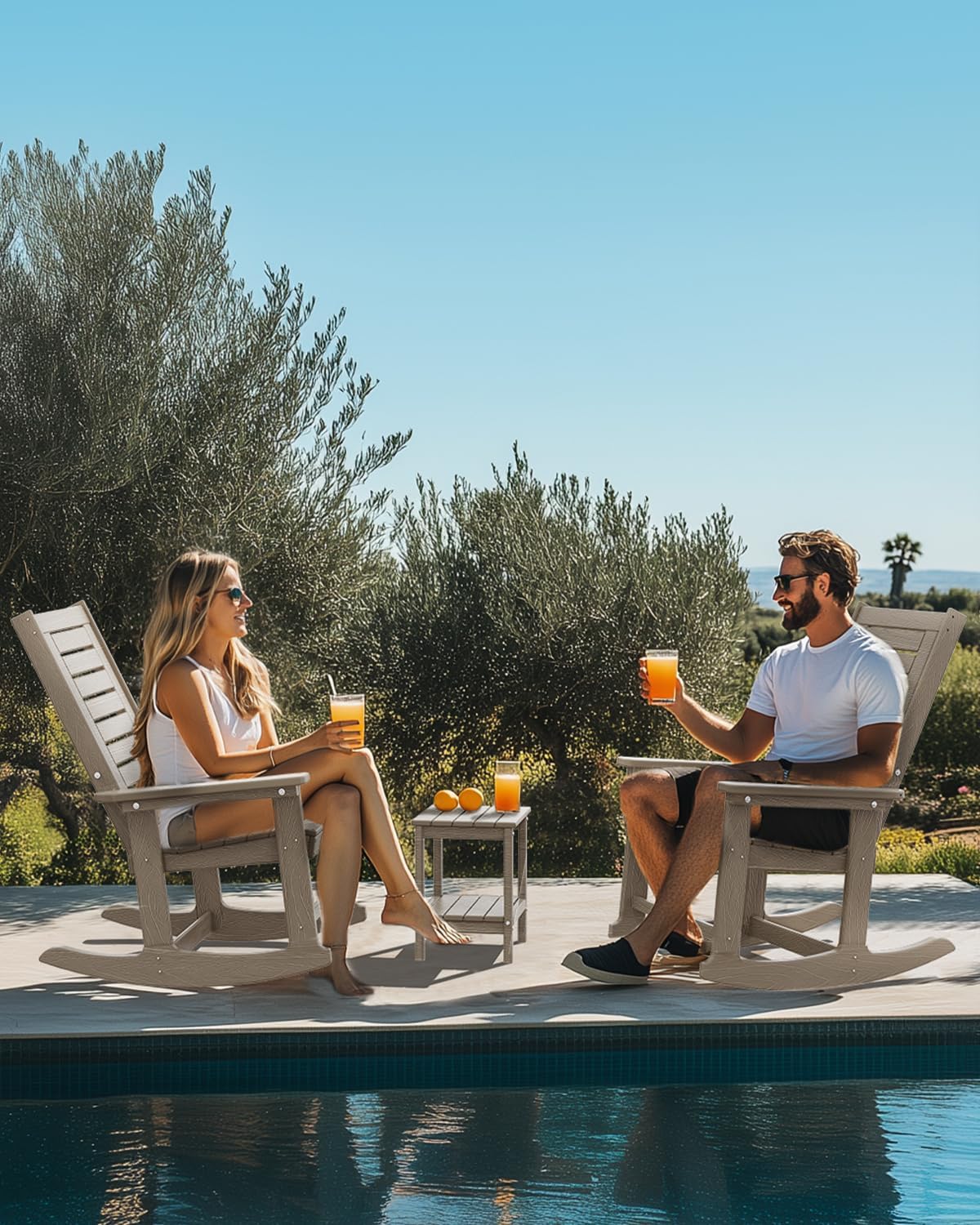 IVY&LANE Outdoor Rocking Chairs Set of 2 | Porch-Rockers | Grey | HDPE Plastic | All-Weather | High Back | Wide Seat | Oversized Patio Rocker for Adult | for Outside Deck Balcony Garden
