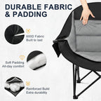 Oversized Camping Chairs for Adult - Heavy Duty Padded Portable Folding Chair XL Collapsible Camp Chair with Cup Holder Side Pocket for Outdoor Lawn Beach Sport Fishing Support 500LBS, Grey