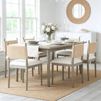 chairus Boho Coastal Dining Chairs Set of 2, Linen Upholstered Dining Room Chairs with Woven Rope Back, Modern Farmhouse Kitchen Side Chairs, Weathered Gray Wood