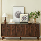 LKTART 62.99" Sideboard Buffet Cabinet with Storage, Solid Wood Kitchen Storage Cabinet Credenza Accent Console Table with Solid Wood Roman Legs Dovetail Door Trim Panel Ash Veneer,Walnut