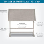 Studio Designs Wood Drawing/Drafting Table with Pencil Ledge - 42" W x 30" D - Whitewash - Tilting Top Adjustable Desk