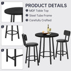 Recaceik 3‑Piece Pub Dining Set, Counter Height Modern Round Bar Table with Wood Top, Pub Table and Stools for 2, Easy Assemble Bistro Set for Breakfast Nook, Living Room, Small Space Restaurant